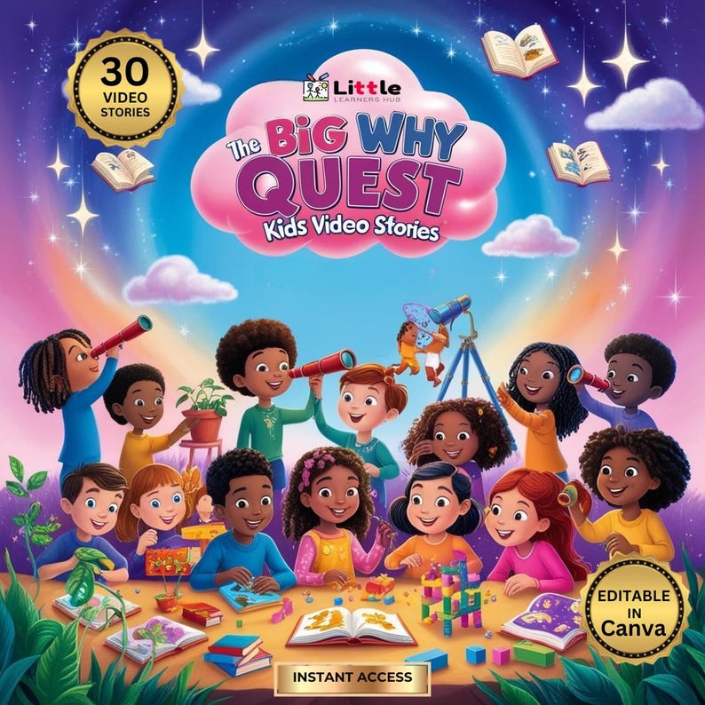Kids Video Story Canva Templates PLR Pack – 30 Engaging Educational Video Stories with Voiceovers for Kids | PLR Children's Edutainment