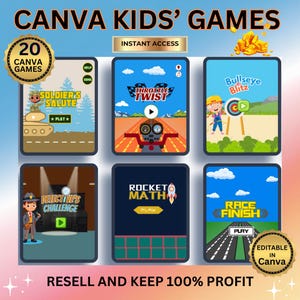 Canva Kids Games with PLR –  20 Engaging, Interactive & Customizable Games with Voiceovers for Kids| PLR Children&#39;s Edutainment| Video Games