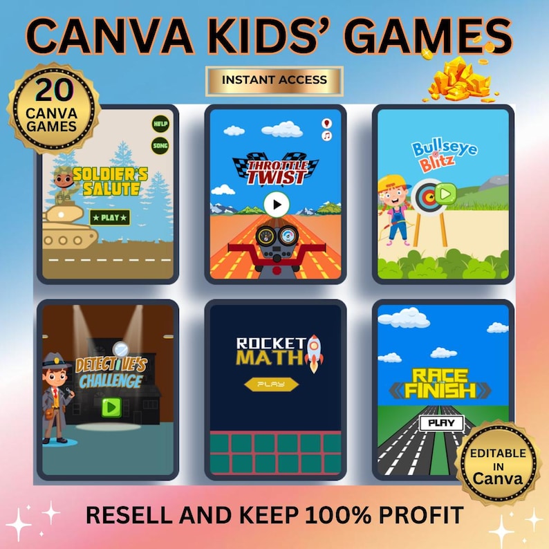 Canva Kids Games with PLR – 20 Engaging, Interactive & Customizable Games with Voiceovers for Kids| PLR Children's Edutainment| Video Games
