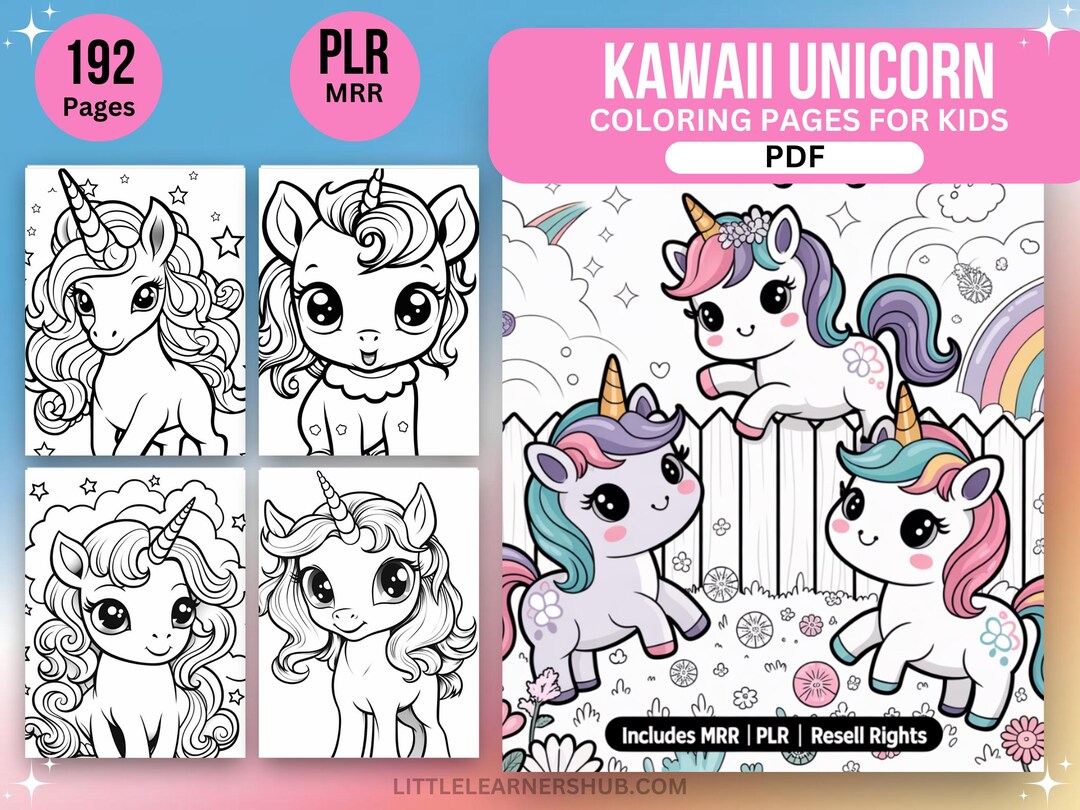 192 Kawaii Unicorn Coloring Pages for Kids (PDF) - Etsy