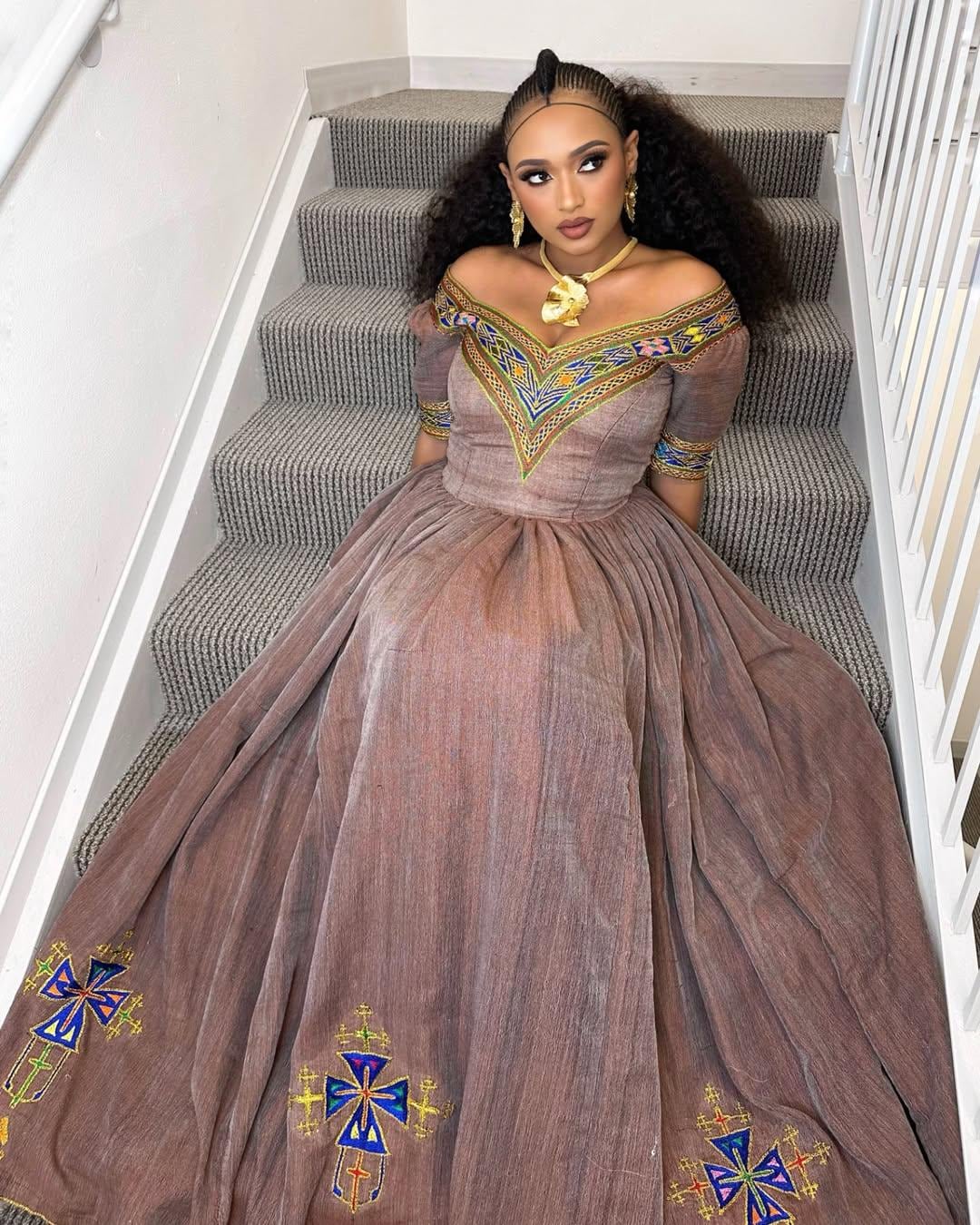 Fuschia And Gold Ethiopian Habesha Dress Gorgeous Habesha KemiS With Purple  And Gold Embroidery Traditional Ethiopian