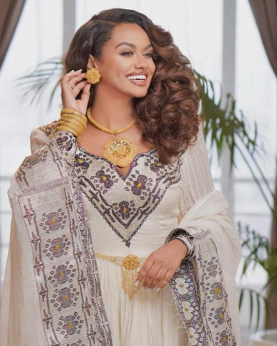 slim fit dress slacks Radiant Yellow Ethiopian Dress, New Year Enkutatash Inspired Habesha K main image 1