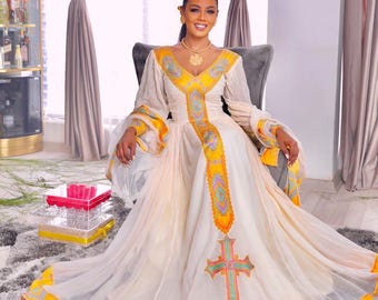 Ethiopian Dress For Women, Habesha Dress, Ethiopia Saba Kemis, Eritrea Zuria Handmade Clothing, New Habesha Cultural Traditional Design Gift