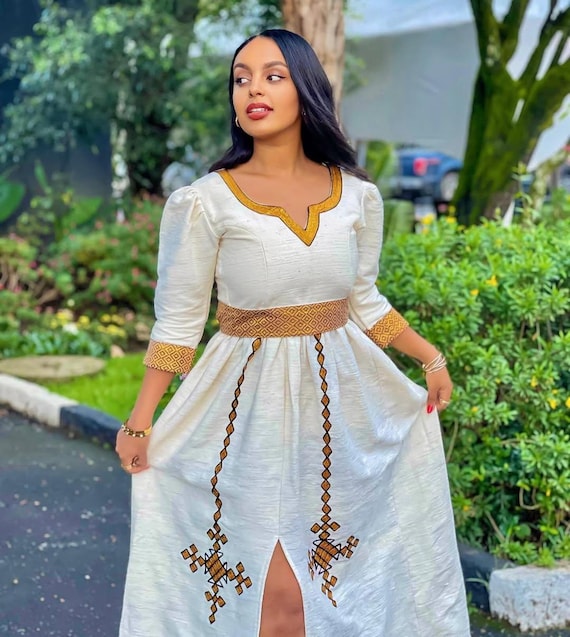 New Habesha Dress: Ethiopian Women's Kemis, Eritrean Traditional Outfit for Women, Buna Kemis New Habesha Dress: Ethiopian Women's Kemis, Eritrean Traditional Outfit for Women, Buna Kemis