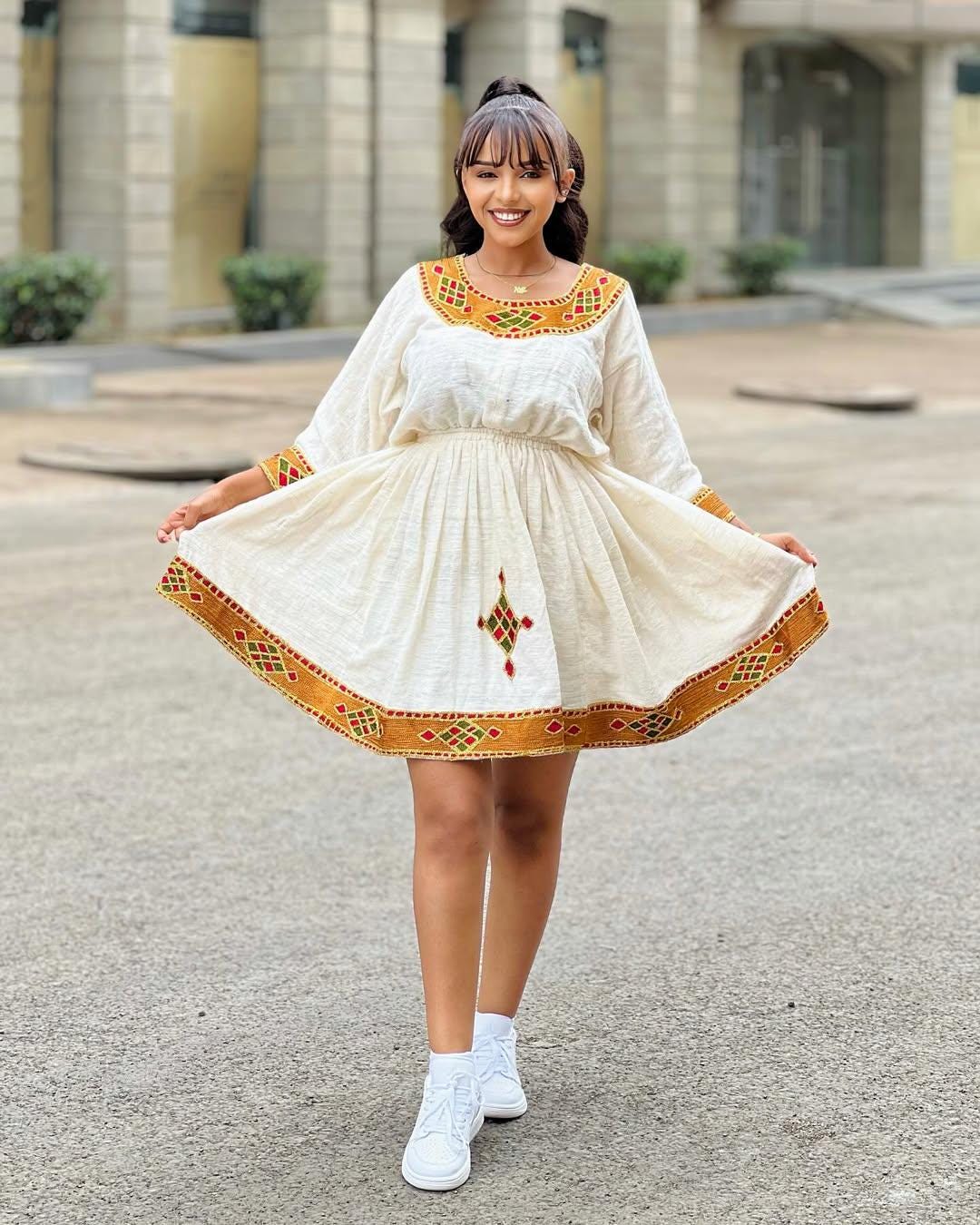 white christmas dresses Nazrawit | Habesha Chiffon Dress