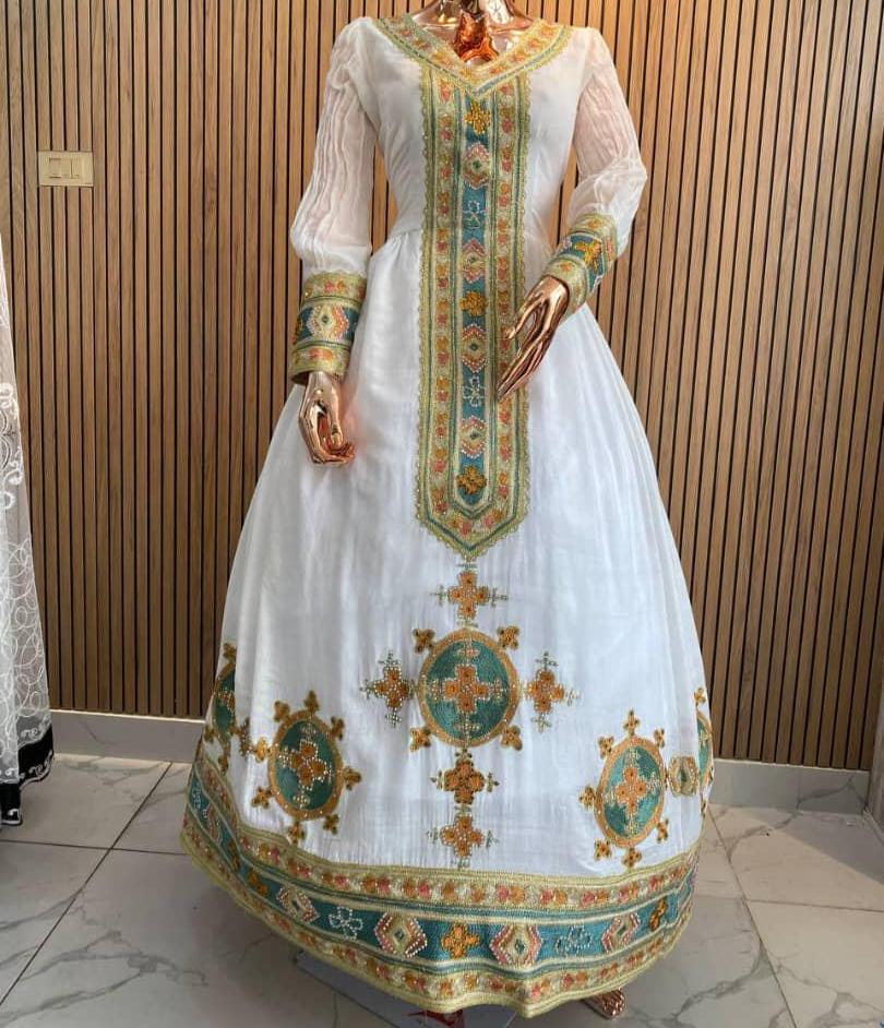 green emerald velvet dress Traditional Ethiopian Dress S