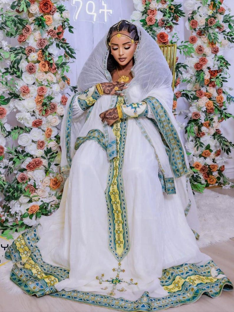 Zuria Custom Made Zuria Habesha Kemis, New Green Menen Eritrean & Ethiopian ...