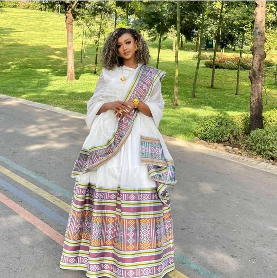 Handmade Lavender Habesha Kemis Dress: Ethiopian Wedding Attire