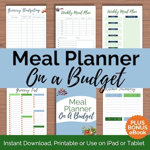Meal Planner on a Budget, Budget Meal Planner, BONUS 5-Step Meal Planning on a Budget eBook included, Meal Planner Printable