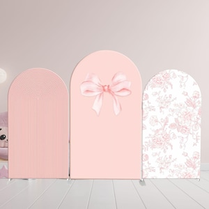 Fondo de arco de lazo rosa, telón de fondo de globo de lazo rosa, decoración de baby shower para primer cumpleaños de niña coqueta, letrero de bienvenida con lazo de cinta rosa