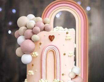 25 Pièces Arc-en-ciel Gâteau Topper Violet Rose Fausses Boules Décorations De Gâteau Avec Fleurs Artificielles Et Papillons Pour Baby Shower