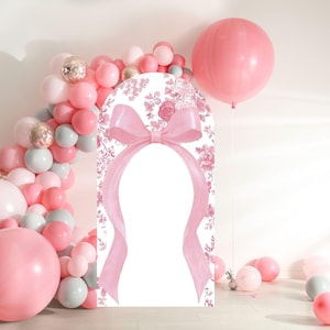 Pink Toile Bow Chiara Arch Backdrop: Baby Shower Party Cover