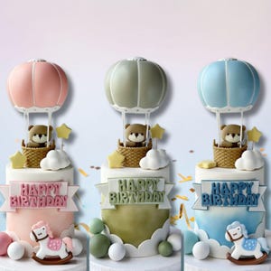Decorazione per torta a forma di mongolfiera, decorazione per torta a forma di orso verde rosa blu, articoli per baby shower e compleanno, decorazione per torta per festa di rivelazione