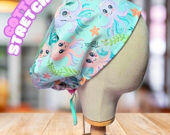Cutie Pie Octopi Stretchy Knit Scrub Hat: Euro Pixie Style