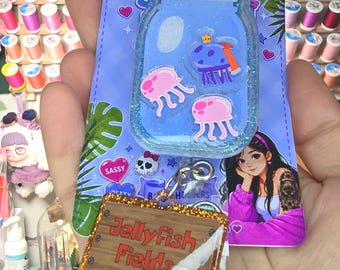 Jellyfish field shaker badge reel with charm (alligator clip)