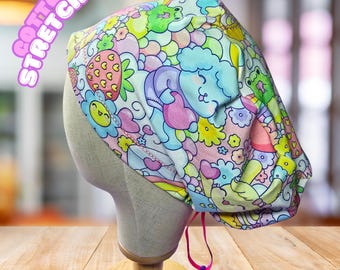 Kawaii  Scrub Hat: Stretchy Cotton Euro Pixie Cap