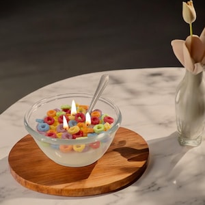 Scented Vanilla Cereal Fruit Loops Bowl with Metal Spoon Soy Candle|Food Candles aesthetic| Cute Candles for Cool Gifts |Valentines Birthday