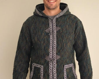Wool Hooded Jacket Men, Moroccan Berber Handmade Coat, Traditional Winter Outerwear