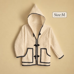 Wool Jacket for Men, Moroccan Hooded Jacket, White Berber Winter Coat, Traditional Moroccan Jacket, Size M