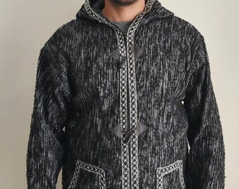 Moroccan Wool Jacket for Men, Hooded Berber Coat, Handmade Winter Wool Outerwear