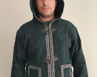 Moroccan Wool Hooded Jacket, Handmade Berber Men’s Winter Coat, Cozy Artisan Outerwear