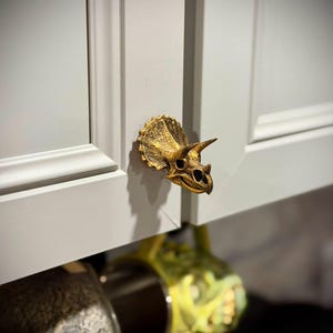 Unpainted -  Triceratops Fossil Drawer Pull- Fantasy Drawer Pull - Home Decor