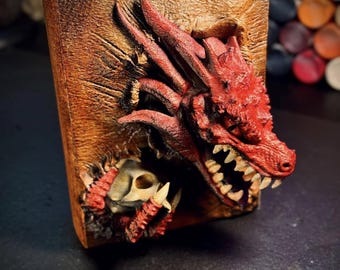 Unpainted - Dragon's Head Book Box - Secret Bookshelf Compartment - DnD Dice Box