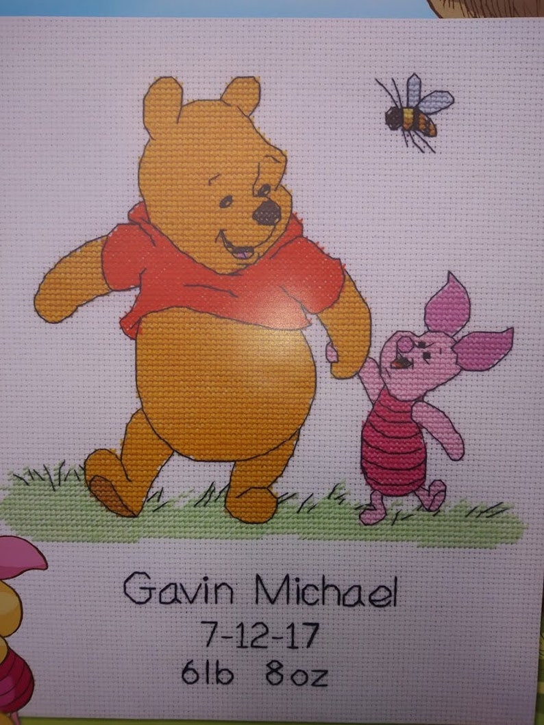 Completed Winnie the Pooh Cross Stitch Baby Birth Record Etsy