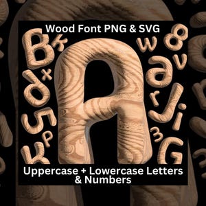 Letras y números de madera SVG PNG, letras de madera 3D, alfabeto rústico, alfabeto retro, números de madera, descarga instantánea, letras prediseñadas de madera