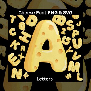 Letras de queso SVG PNG, fuente de queso amarillo, alfabeto de queso con acuarela, descarga instantánea, letras de parmegano, letras prediseñadas de Canva