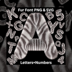 Letras y números peludos SVG PNG, fuente de cebra esponjosa, alfabeto peludo, fuente de piel sintética, letras acogedoras, clipart de alfabeto esponjoso