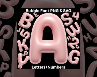 Chunky Letters & Numbers SVG PNG, 3D Bubbly Pink alphabet, Balloon letters, Rose Bubbly Alphabet, Bubbly Font, Modern Letters, Bubbly Font