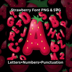Lettere di fragole, numeri e punteggiatura SVG PNG, lettere di dolci, carattere di fragole 3D, alfabeto di frutta, lettere clipart di cibo, carattere di frutta