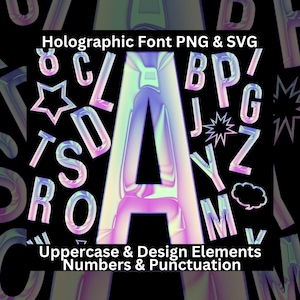 Letras holográficas, números e elementos de design SVG PNG, letras de fusão metálica, alfabeto cromado, fonte de metal, alfabeto holográfico