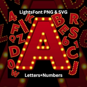 Selectievakje Letters & cijfers SVG PNG, Neon Marquee Letters, Lights Alfabet, Instant Download, Bourgondische lichte letters, 3D Red Marquee-lettertype
