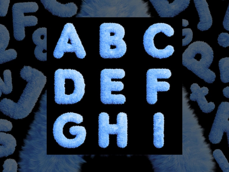 Blue Furry Font: 3D Fluffy Letters, Numbers, Punctuation (SVG, PNG) - Etsy