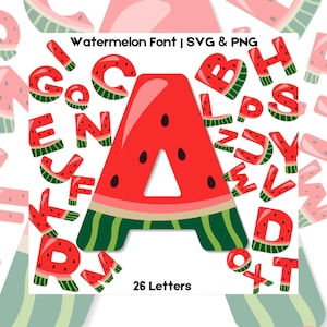 Watermeloen lettertype SVG PNG, 3D watermeloen letters, fruit alfabet, voedsel clipart letters, Instant Download, fruit lettertype, rode meloen vers lettertype