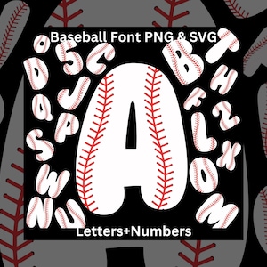 Letras y números de béisbol SVG PNG, alfabeto deportivo, números de béisbol, letras prediseñadas de deportes, descarga instantánea, clipart de béisbol Cricut