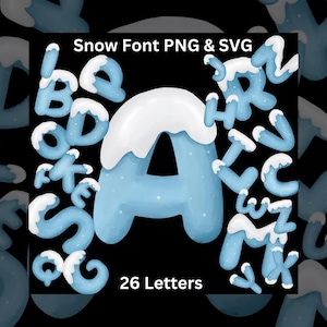 Snow Letters SVG & PNG, Blue Christmas Font decoration, Winter holiday alphabet, Clipart Letters, Frozen Font, Ice Font, Snow Letters