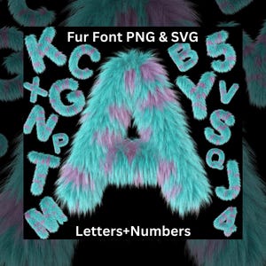 Letras y números peludos SVG PNG, fuente Monster Fluffy, alfabeto peludo, fuente de piel sintética, letras acogedoras, clipart de alfabeto esponjoso