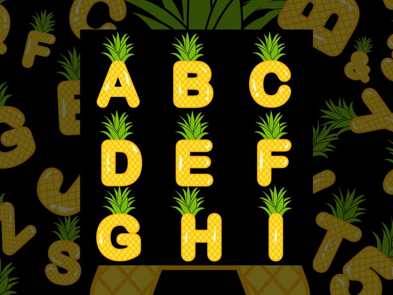 Letras, números y puntuación de piña SVG PNG, fuente de piña 3D ...
