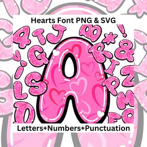 Cartas de amor, números e pontuação SVG PNG, fonte 3D Hearts, alfabeto de amor, alfabeto cômico, alfabeto de namorados, fonte Chunky Bubbly