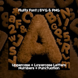 Letras, números y puntuación de piel SVG PNG, fuente esponjosa marrón 3D, alfabeto peludo beige, fuente de piel sintética, clipart de alfabeto con letras acogedoras