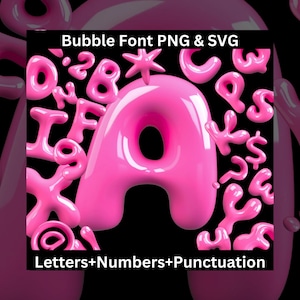 Letras borbulhantes, números e pontuação SVG PNG, alfabeto borbulhante rosa 3D, letras de balão, alfabeto borbulhante rosa, fonte borbulhante A002