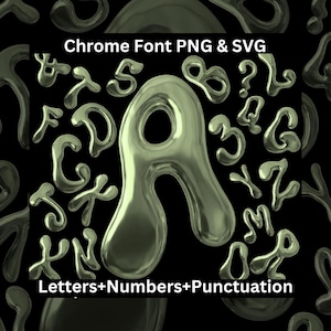 Letras, números y signos de puntuación cromados SVG PNG, alfabeto metálico 3D oliva, letras derretidas, alfabeto holográfico, fuente de metal, fuente burbujeante