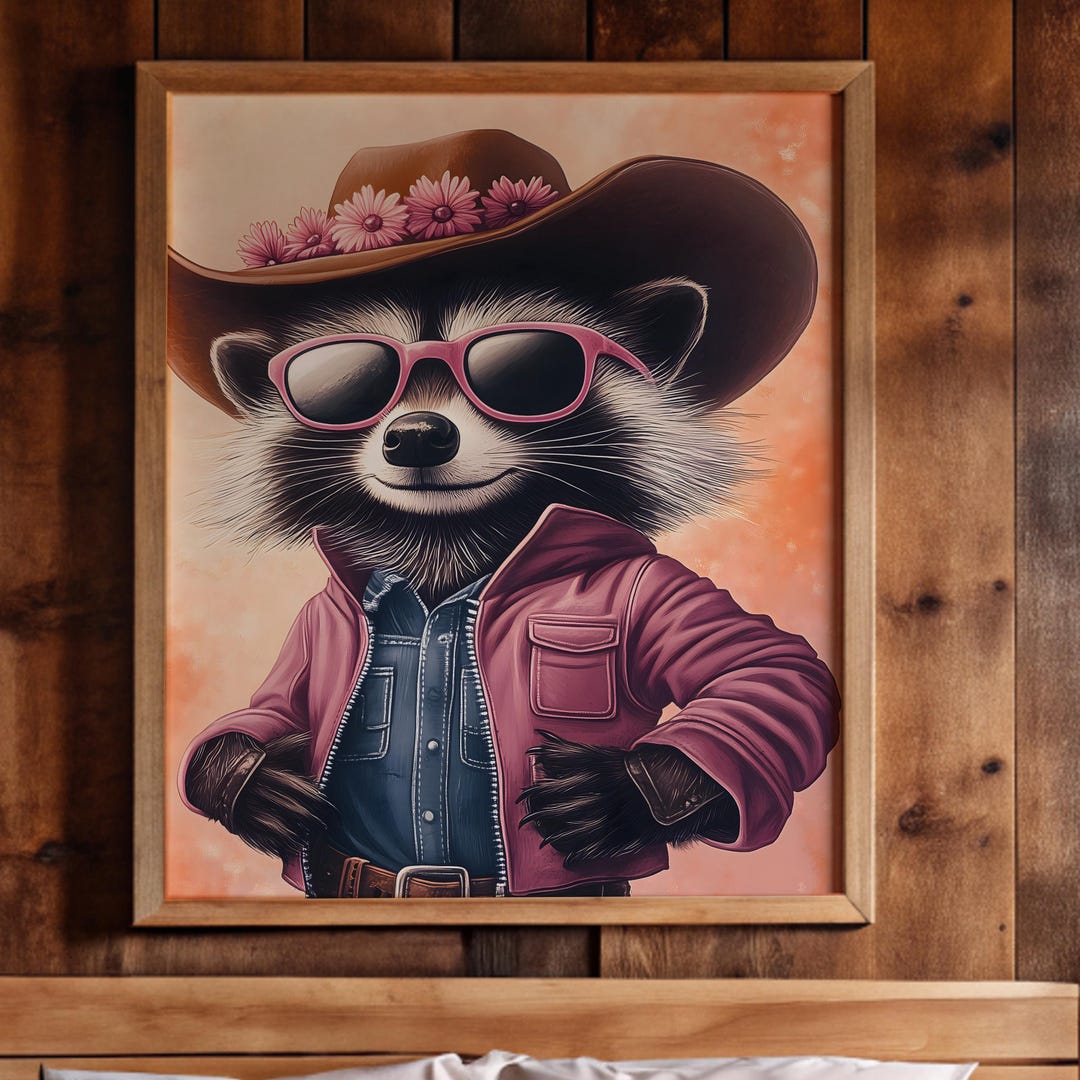 Funny Western Raccoon Art | Cowgirl Raccoon Print | Quirky Country Wall ...