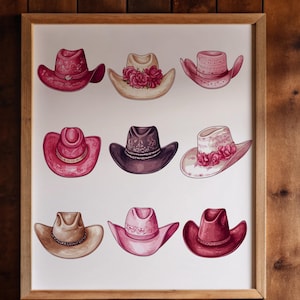 Cowgirl Hats Digital Print, Western Hat Collection Wall Art, Rustic Rodeo Country Decor, Boho Farmhouse Aesthetic