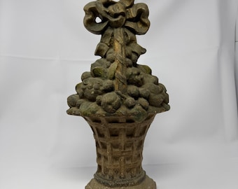 Antique Cast Iron Flower Basket Doorstop Fruit Bow Hubley Style 15.5" 11 lbs Bow