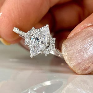 Marquise Cut Moissanite Ring For Women, Vintage Style Engagement Ring, Promise Ring, Cluster Wedding Ring For Her, Anniversary Gift For Her
