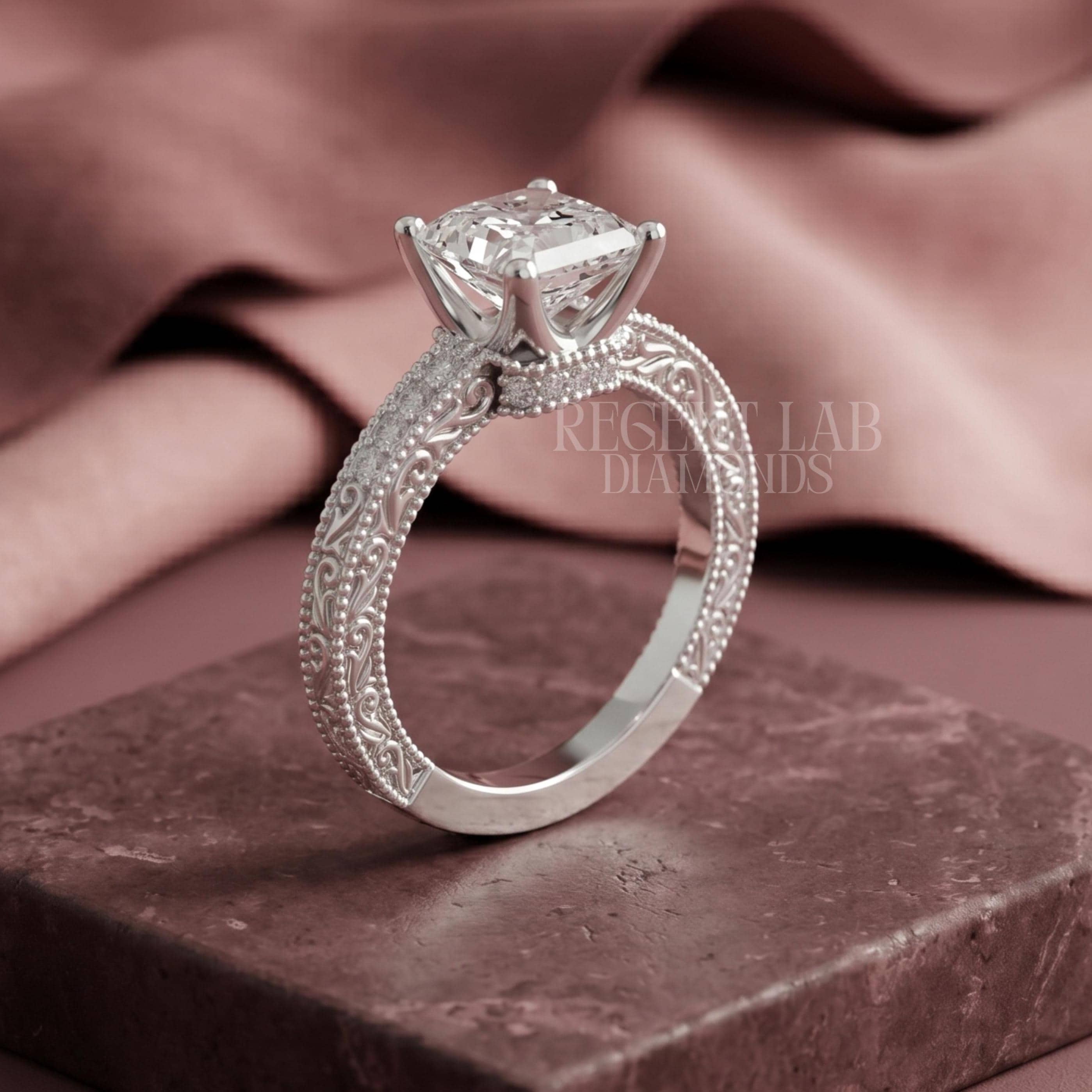 Art Deco Hand Engraved Asscher Ring